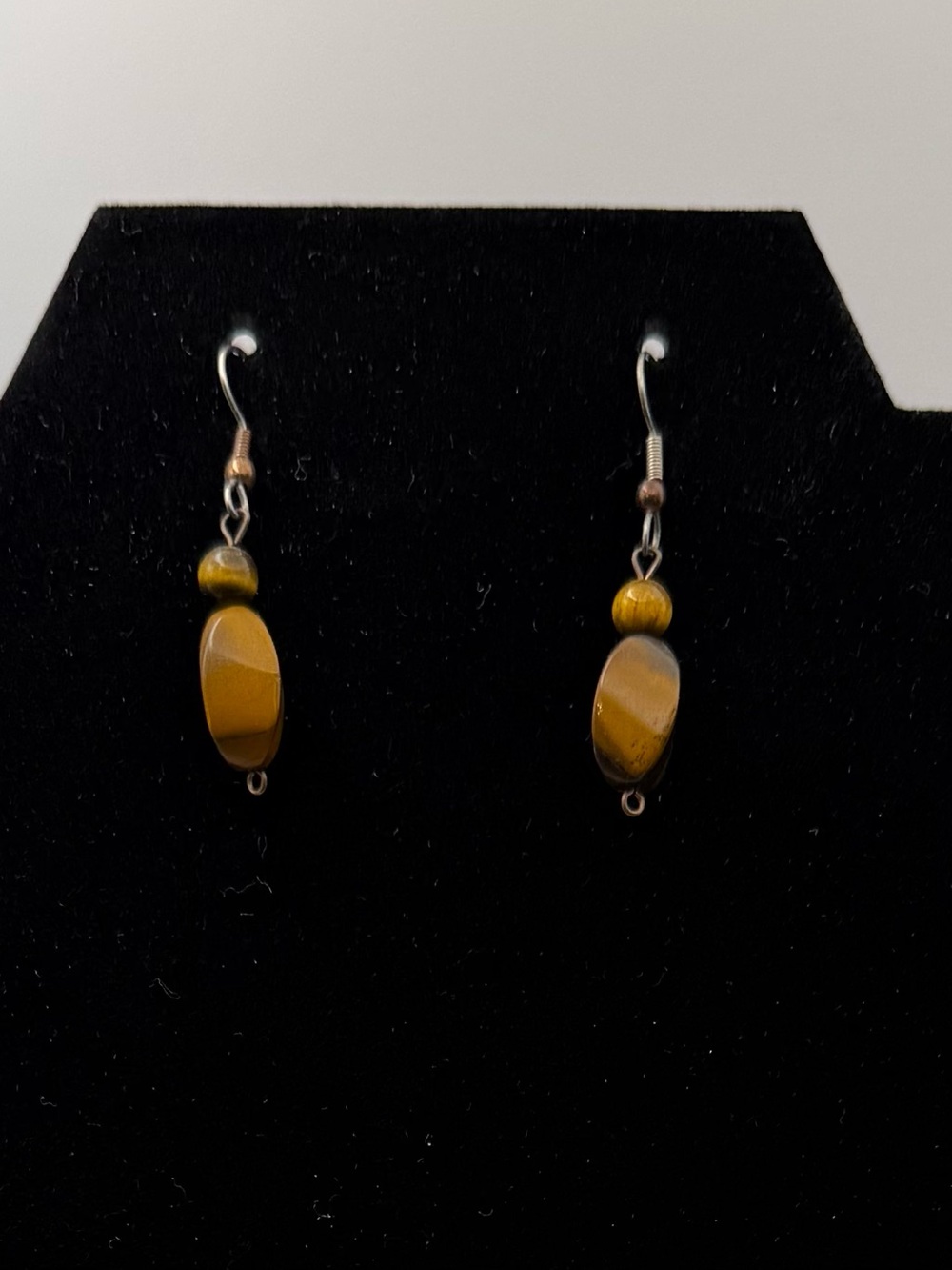 Handmade Tiger's Eye Gemstone
Drop Earrings Brown Oval Stacked
Bead Dangle Hook